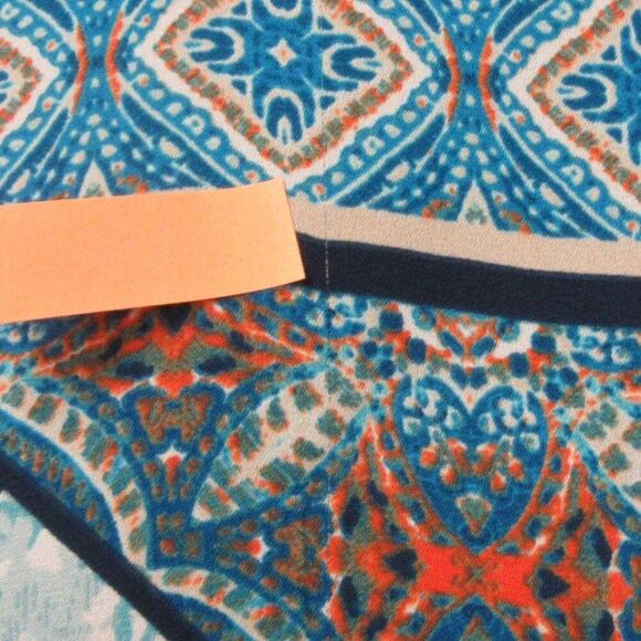 DR2 Daniel Rainn Blue Sleeveless Shift Geometric Patch Dress Size S Pleated Back - Picture 12 of 12